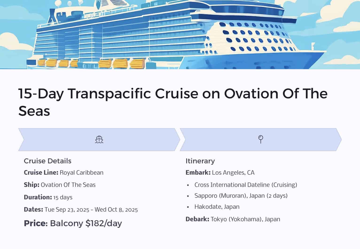 15-day transpacific cruise on Ovation of the Seas